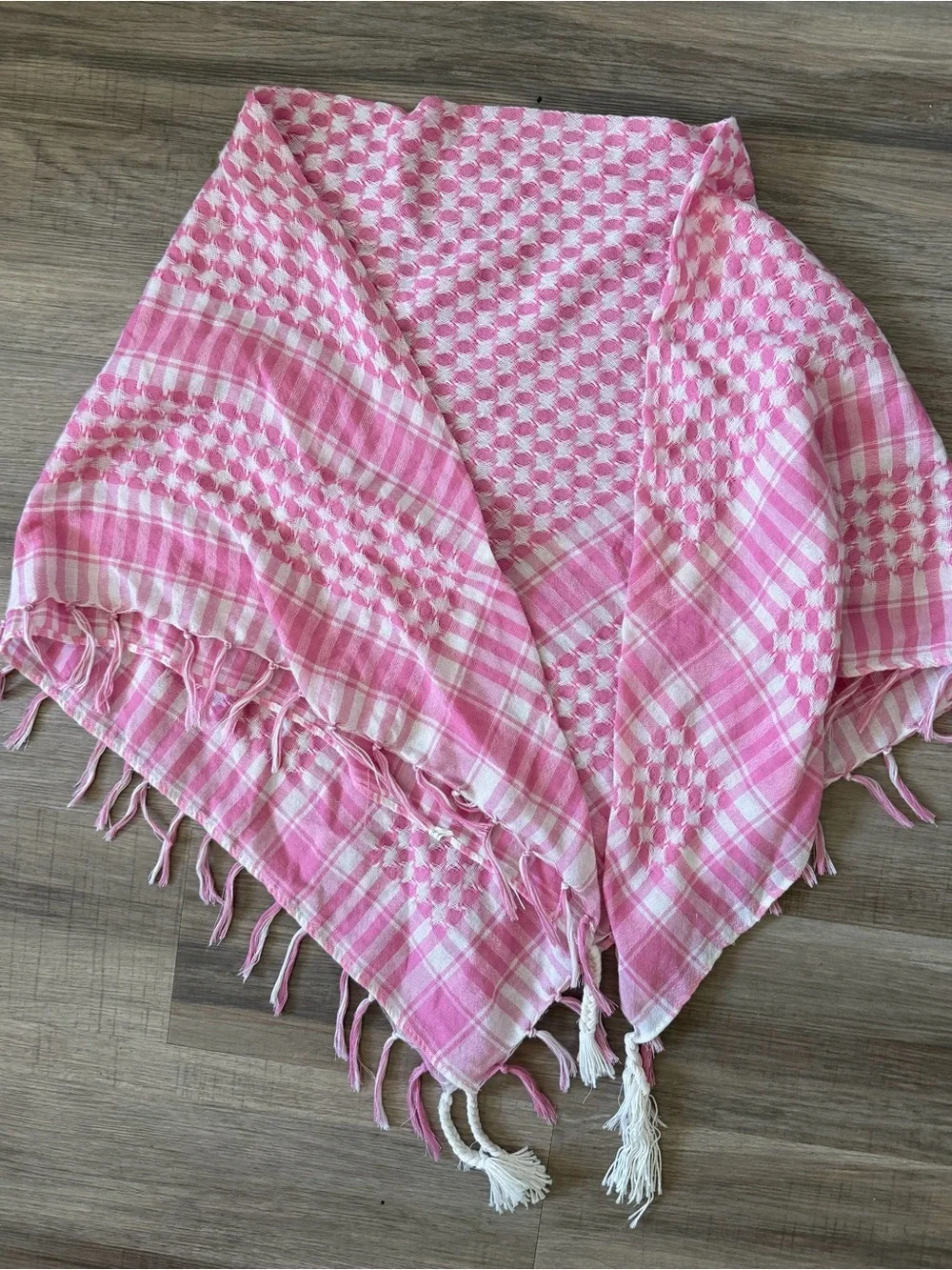 Pink Fringe Keffiyeh Scarf